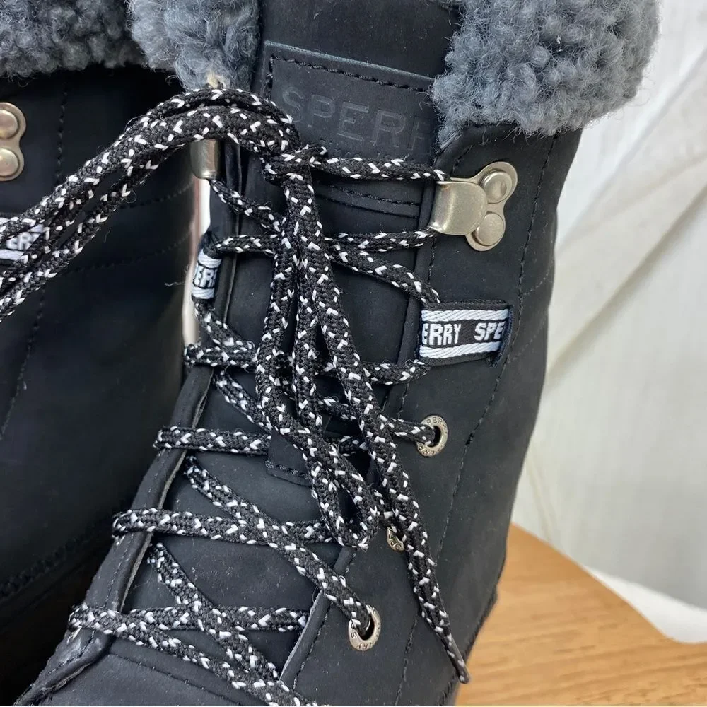 Sperry Juneau Lace Up‎ Winter Boots Black Gray 8 STS86817